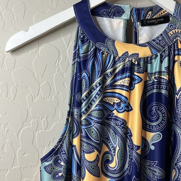 LOVEU.DEAR blue paisley dress deep armholes bare shoulders. Size XL. - Picture 2 of 7